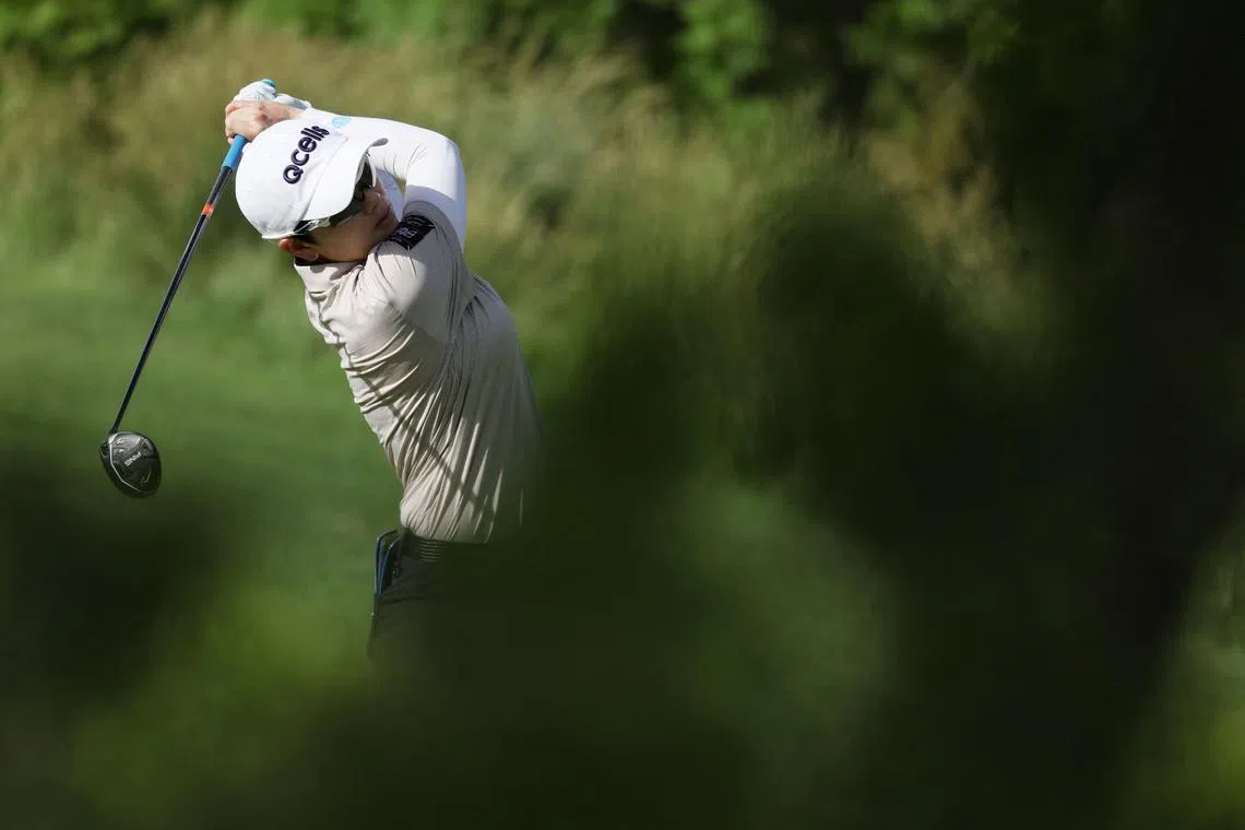 Ji Eun-Hee Ji hits a tee shot on the first hole at the LPGA Match-Play at Shadow Creek in Las Vegas on May 24.