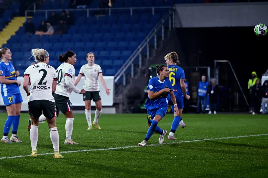 Soccer Football - UEFA Women's Champions League - St. Polten v Chelsea - NV Arena, Sankt Polten, Austria - November 11, 2025 Chelsea's Sam Kerr scores their sixth goal REUTERS/Elisabeth Mandl