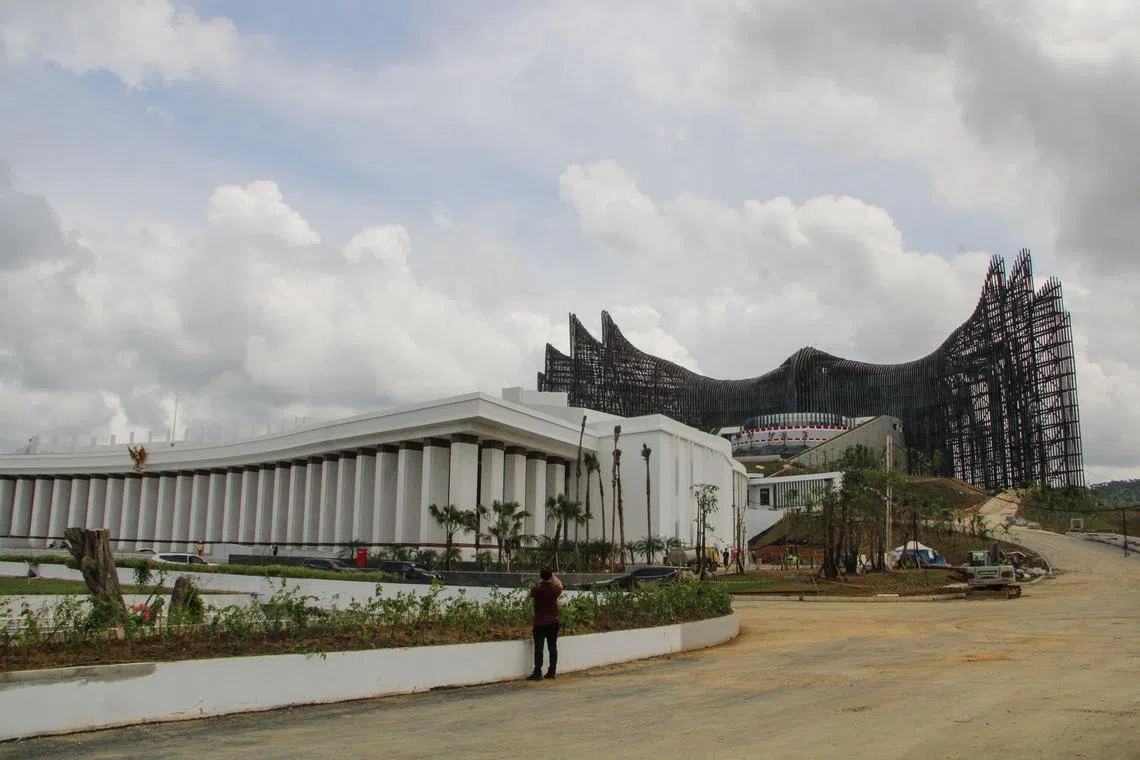The future presidential palace under construction, which will host Indonesia's 79th Independence Day celebration on August 17, is seen in the future capital city of Nusantara (IKN) in Penajam Paser Utara, East Kalimantan, on August 10, 2024. (Photo by AFP)