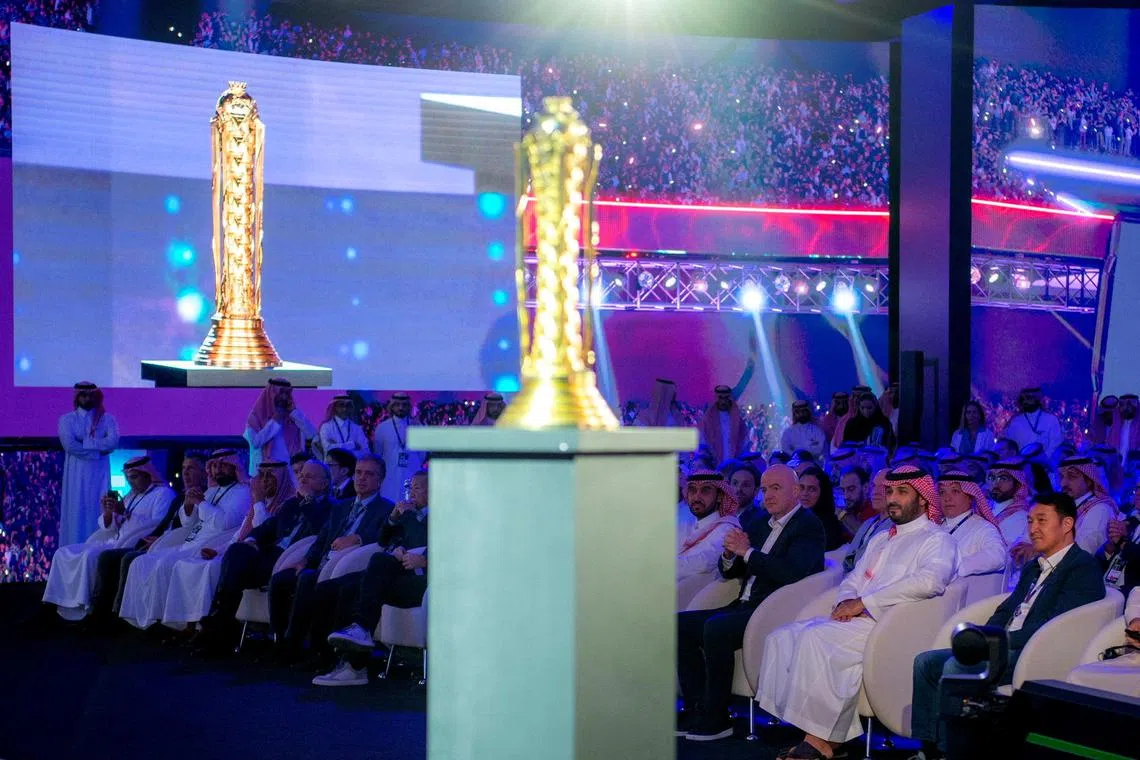 Esports - Esports World Cup Announcement - Riyadh, Saudi Arabia - October 23, 2023 Saudi Crown Prince Mohammed bin Salman with FIFA president Gianni Infantino during the announcement Saudi Press Agency/Handout via REUTERS/File Photo
