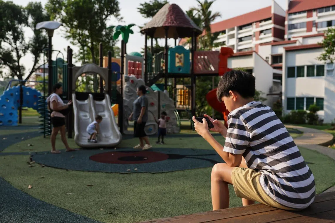 ST20241029_202481600896 : Gin Tay/ pixmobile /

 Photo illustration of teen using mobile phone at a playground, on Oct 30, 2024.