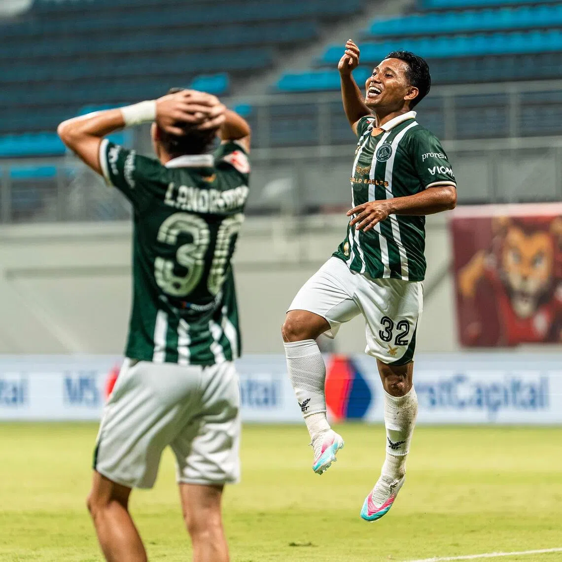 Sahil Suhaimi celebrates after scoring for his boyhood club Geylang International in the 5-1 win over Young Lions.