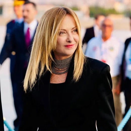 Italian Prime Minister Giorgia Meloni arriving at Ankara Airport ahead of the NATO leaders’ summit in Turkey on July 7.