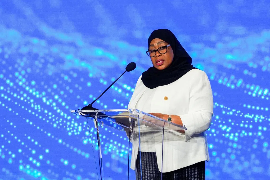 Tanzania's President Samia Suluhu Hassan speaks during the Oslo Energy Forum at the Scandic Holmenkollen Park hotel, in Oslo, Norway February 14, 2024. NTB/Ole Berg-Rusten via REUTERS /File Photo