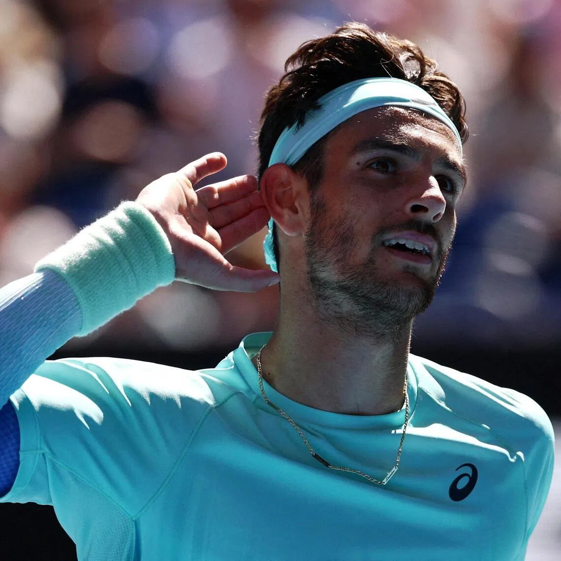 Italy's Lorenzo Musetti reacting during his Australian Open fourth-round win over Taylor Fritz of the US at Melbourne Park on Jan 26, 2026.