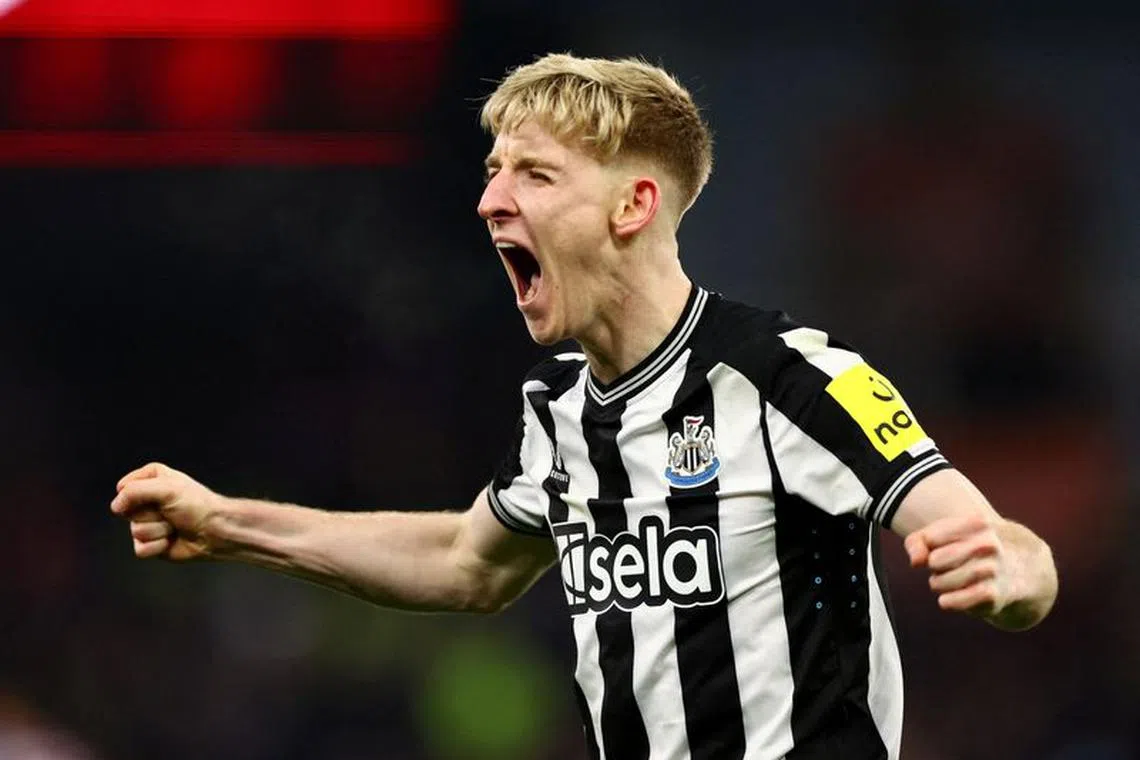 FILE PHOTO: Soccer Football - Premier League - Aston Villa v Newcastle United - Villa Park, Birmingham, Britain - January 30, 2024 Newcastle United's Anthony Gordon celebrates after Aston Villa's Alex Moreno scored an own goal and Newcastle United's third Action Images via Reuters/Andrew Boyers/File Photo