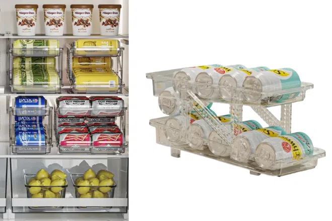 Rack organizador de armazenamento de geladeira para bebidas expansíveis de 2 camadas