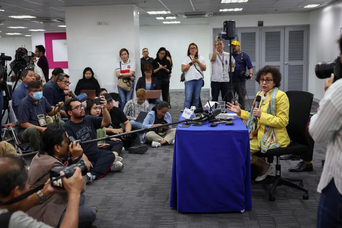 Irene Khan, United Nations Special Rapporteur on freedom of opinion and expression, holds a news conference during an official visit to the Philippines, in Mandaluyong, Metro Manila, Philippines, February 2, 2024. REUTERS/Eloisa Lopez