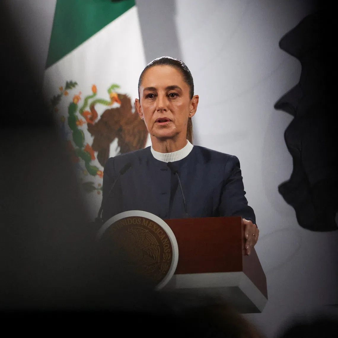 Mexico's President Claudia Sheinbaum speaks to the media during a press conference at the National Palace in Mexico City, Mexico, November 3, 2025. REUTERS/Henry Romero