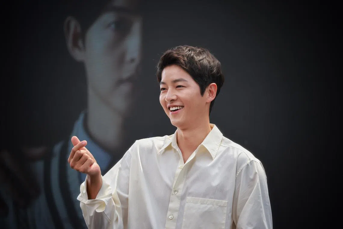 South Korean star Song Joong-ki at a press conference in Singapore for K-drama Reborn Rich on Dec 7, 2022.