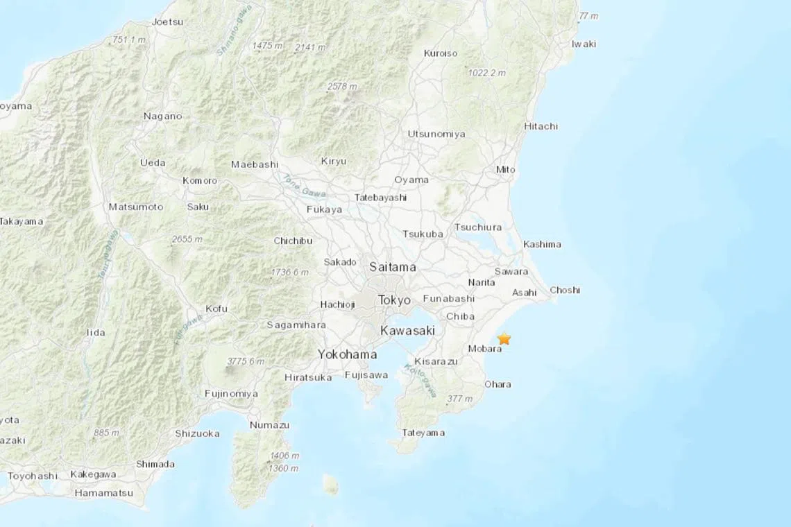 The earthquake hit off the coast of the Chiba region, east of Japan's capital Tokyo.
