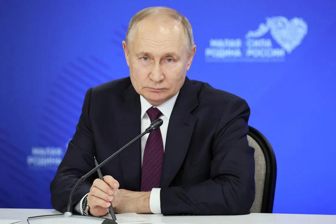 Russian President Vladimir Putin attends a meeting with the heads of municipalities during the all-Russian municipal forum in the town of Odintsovo in Moscow region, Russia, January 16, 2024.  Sputnik/Sergei Savostyanov/Pool via REUTERS
