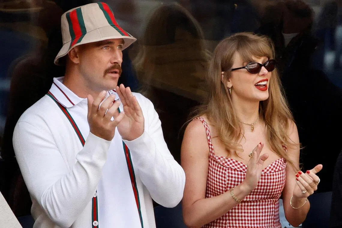 Taylor Swift and Travis Kelce (in this file photo from September 2024) were photographed having lunch in a picturesque town not far from Cleveland Heights last summer.