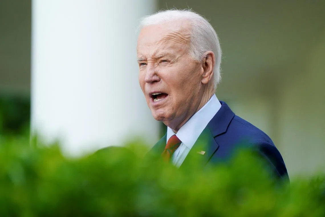 U.S. President Joe Biden delivers remarks at a reception celebrating Asian American, Native Hawaiian, and Pacific Islander Heritage Month, in the Rose Garden of the White House, in Washington, U.S., May 13, 2024. REUTERS/Elizabeth Frantz
