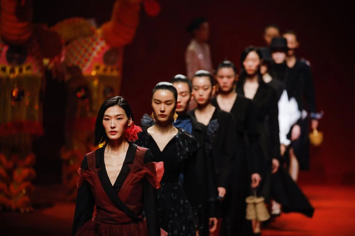 Models presenting creations by Cindy Wei Zhang Studio during the China Fashion Week A/W 2023 in Beijing, China, March 25. The 2023 China Fashion Week runs from 24 to 31 March.  