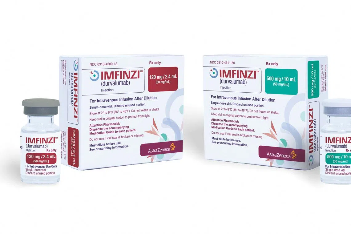 FILE PHOTO: AstraZeneca's cancer medicine Imfinzi is seen in this undated handout image provided to Reuters, June 30, 2022. AstraZeneca/Handout via REUTERS/File Photo