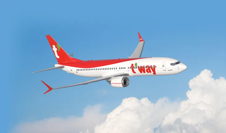 T’way Air plane taking off in the sky