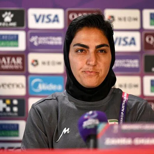 Iranian Women's national soccer team captain Zahra Ghanbari looking on during the Women's Asian Cup Iran press conference on the Gold Coast, Australia, on March 1.