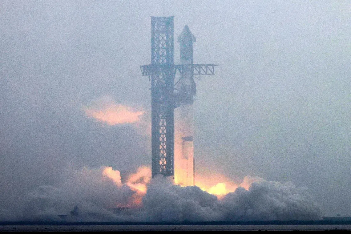 SpaceX's next-generation Starship spacecraft, atop its powerful Super Heavy rocket, begins its lift off on its third launch from the company's Boca Chica launchpad on an uncrewed test flight, near Brownsville, Texas, U.S. March 14, 2024. REUTERS/Joe Skipper