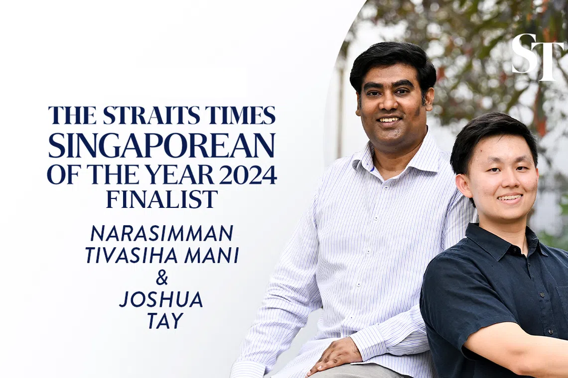 Narasimman Tivasiha Mani and Joshua Tay are co-founders of Impart, a volunteer-driven charity that helps vulnerable young people facing problems in life. They are finalists for The Straits Times Singaporean of the Year 2024 award.