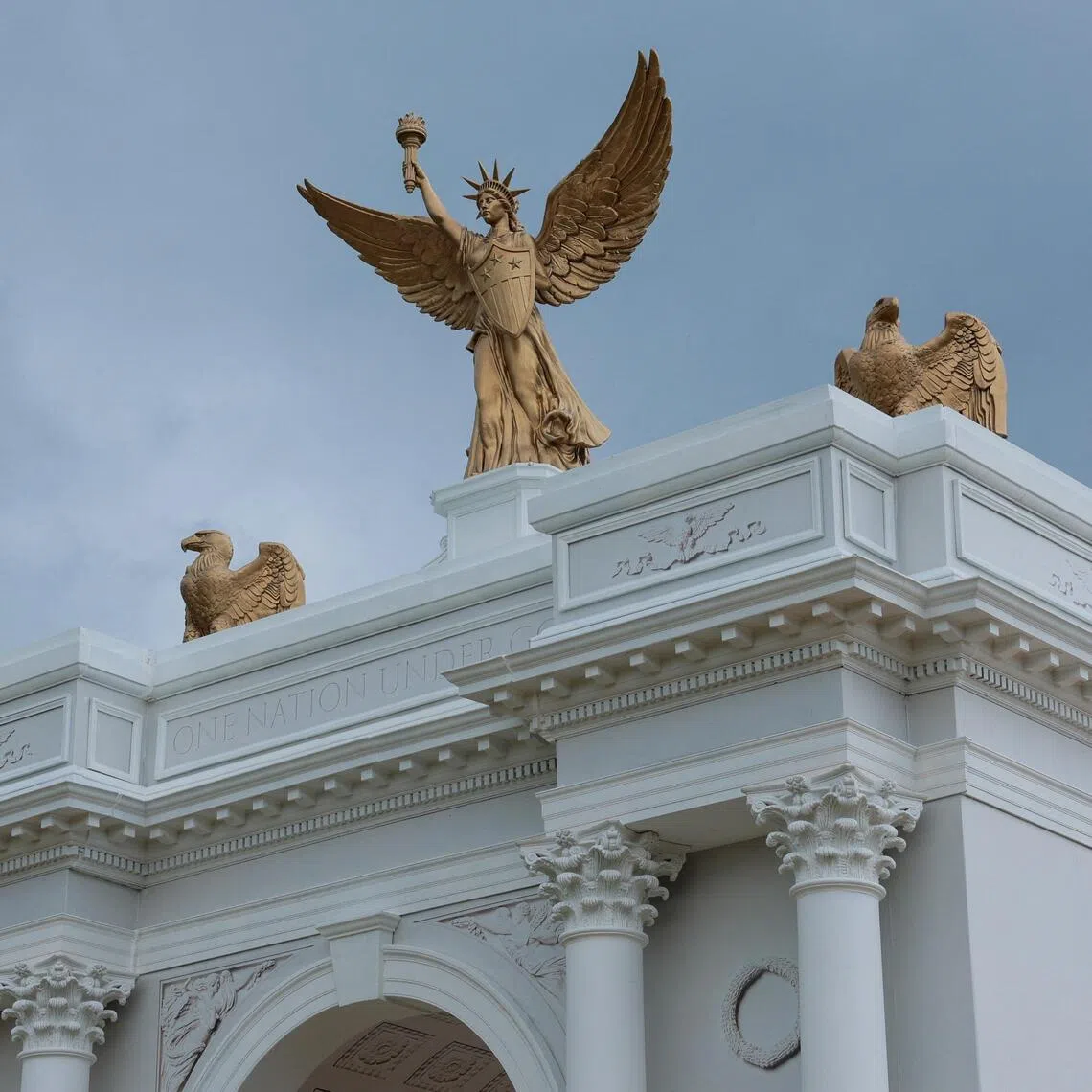 A model of the proposed triumphal arch that one critic said “is intended to dominate the surrounding landscape”.