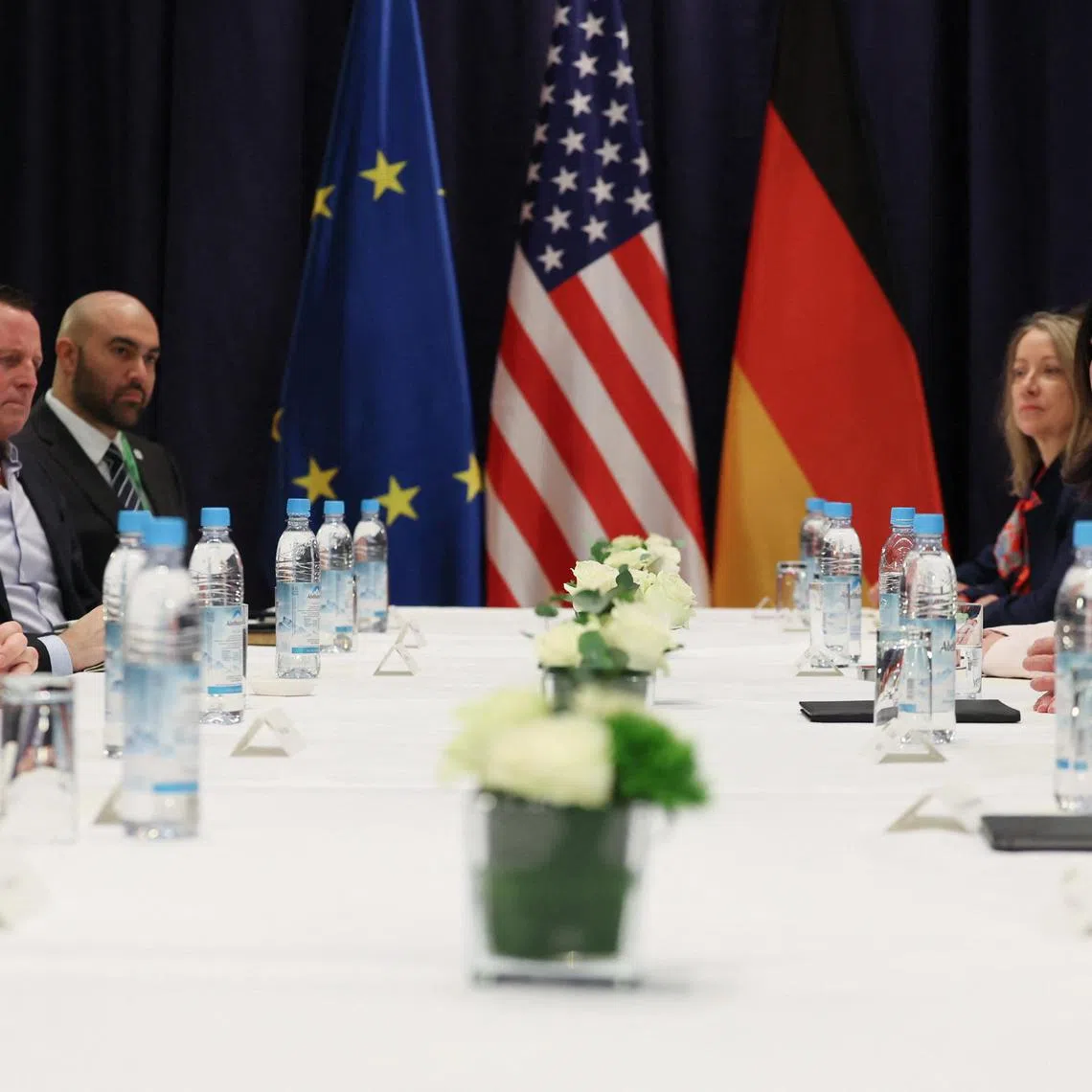 U.S. Vice President JD Vance participates in a meeting with German Foreign Minister Annalena Baerbock and German President Frank-Walter Steinmeier at the the Munich Security Conference (MSC) in Munich, Germany, February 14, 2025. REUTERS/Leah Millis
