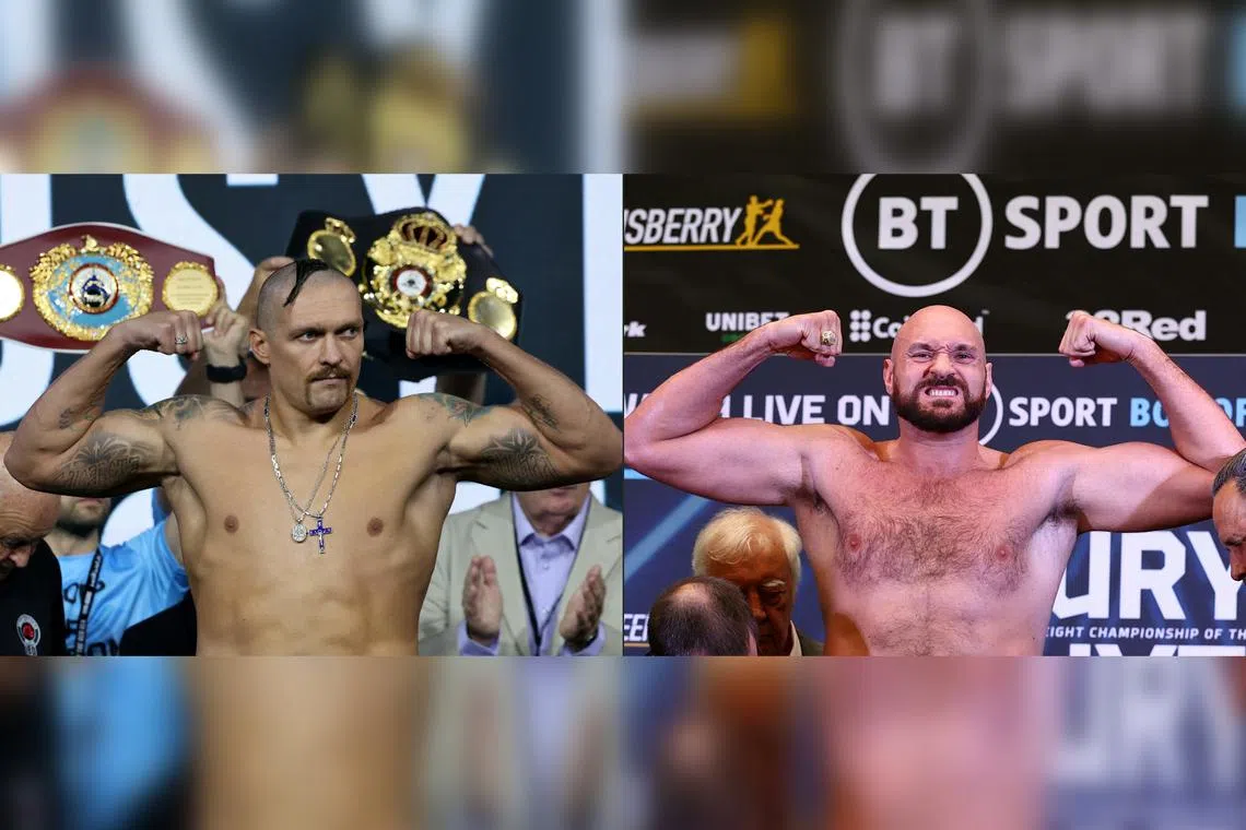 Oleksandr Usyk (left) has won all 21 of his bouts while Tyson Fury has won 33 fights with one draw.