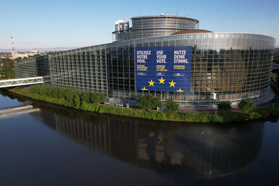 A drone view shows the European Parliament building in Strasbourg, France, May 25, 2024. REUTERS/Christian Hartmann/File Photo