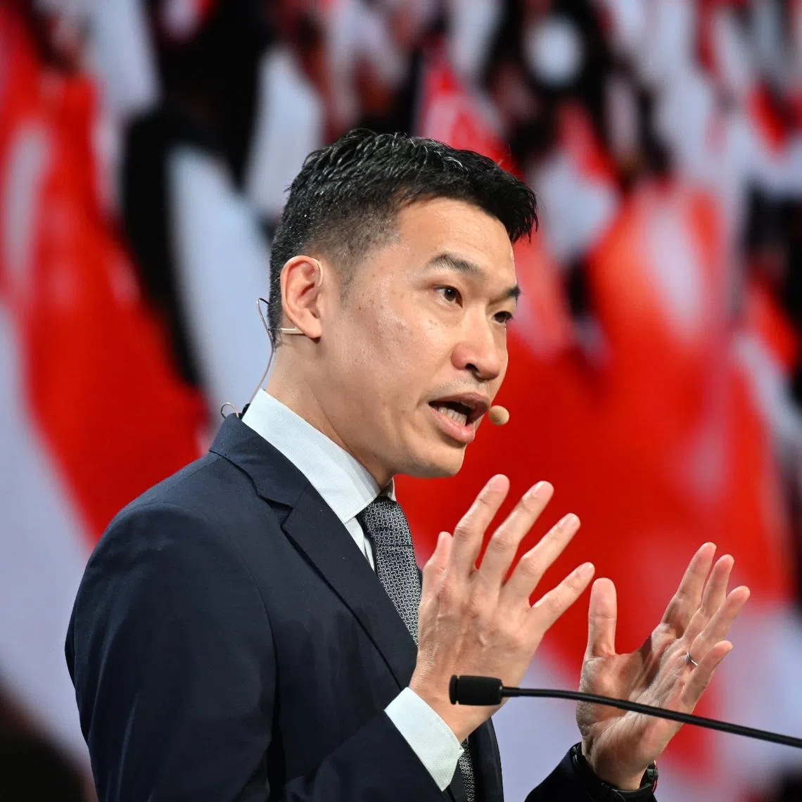 Acting Minister for Culture, Community and Youth David Neo speaking during the panel session at the Singapore Perspectives 2026 on Jan 26.