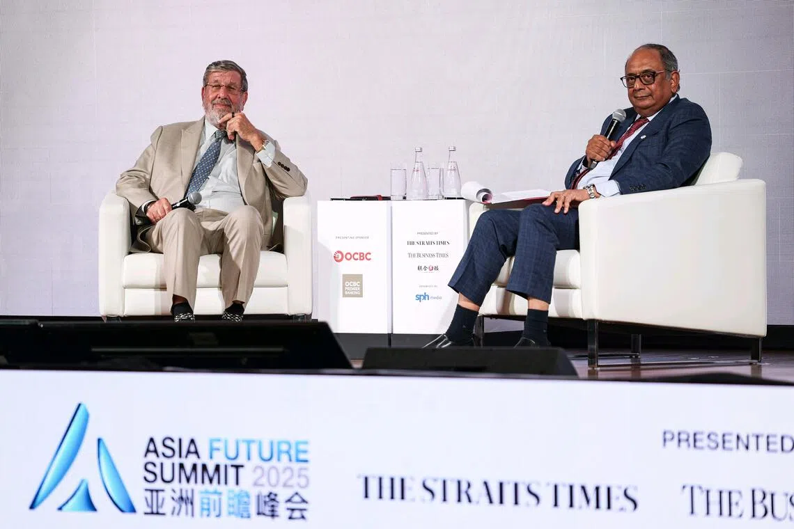 Founder and chairman of Minor International William Heinecke (left) kicked off the two-day Asia Future Summit with a discussion moderated by ST senior columnist Ravi Velloor. 
