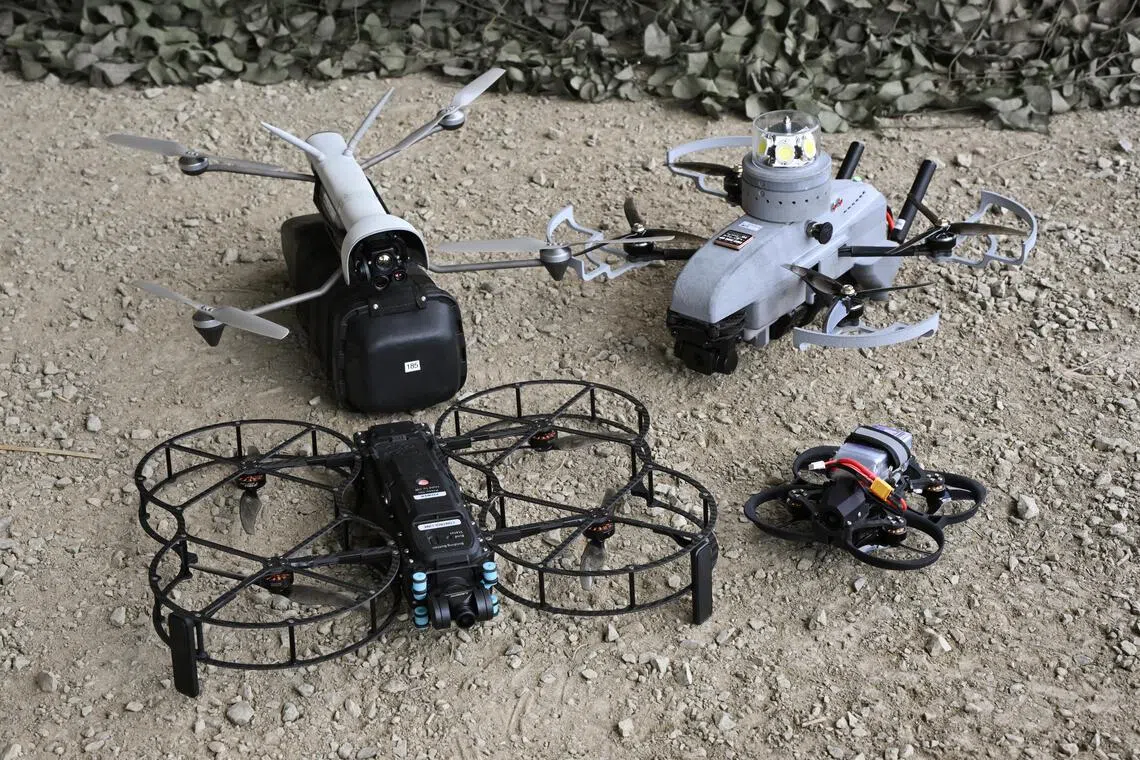 (From top left, clockwise) The Vesper unmanned aerial system, Artos, Ares and M6F quadcopter on display in the Shoalwater Bay Training Area in Queensland, Australia, on Oct 22.