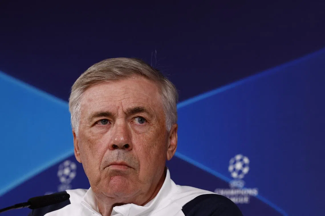 Soccer Football - Champions League - Real Madrid Press Conference - Ciudad Real Madrid, Valdebebas, Madrid, Spain - May 7, 2024 Real Madrid coach Carlo Ancelotti during the press conference REUTERS/Susana Vera