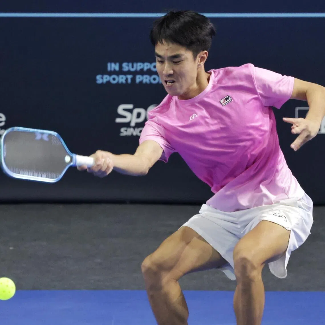 Hong Kong’s Wong Hong Kit hitting a return in his 6-11, 11-7, 11-3 win over American Adam Harvey in the Leapmotor Singapore Open men’s singles final on July 26.