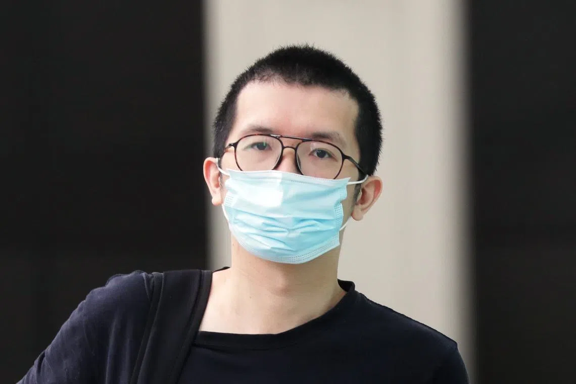 Charles Yeo at the State Courts in January 2022.  He was handed six charges in total for purported acts carried out between November 2020 and February 2021.