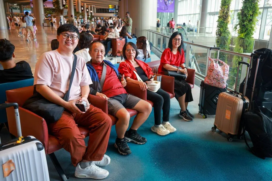 (From left) Indonesian tax consultant Tommy, his father-in-law Jauwanto, mother-in-law Fanny and mother Maliana at Changi Airport Terminal 2 on Sept 6.