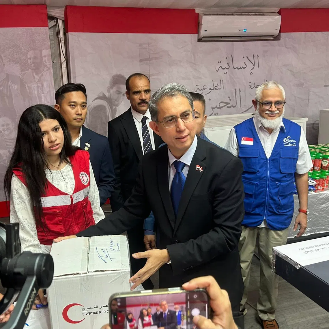 Acting Minister-in-charge of Muslim Affairs Faishal Ibrahim and the Rahmatan Lil Alamin Foundation team visiting the Egyptian Red Crescent in Cairo on Nov 1.