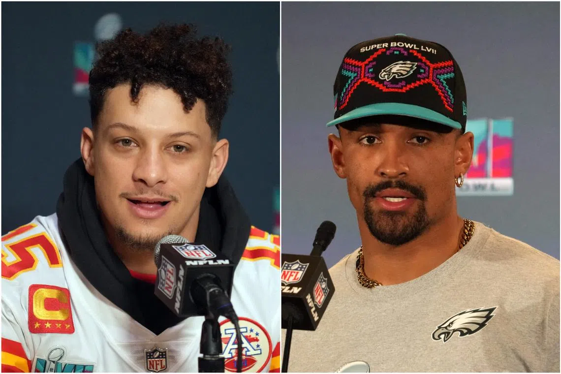 Patrick Mahomes (left) and Jalen Hurts will face each other in the championship game for the first time in league history.