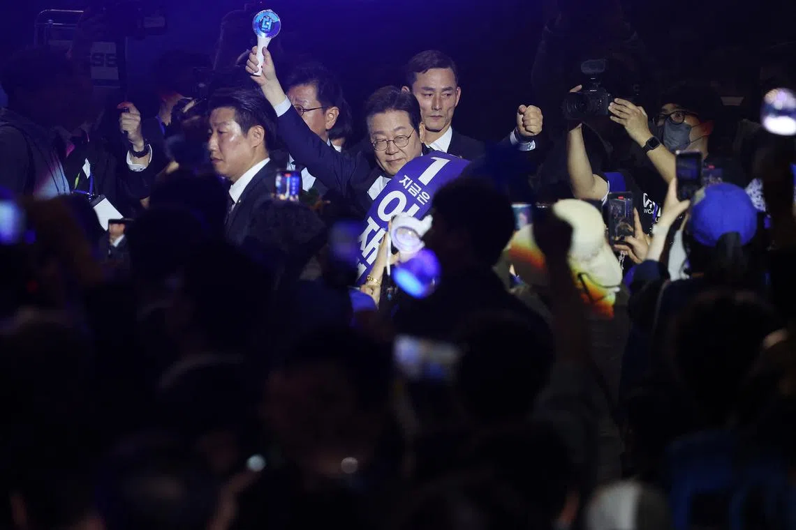 Mr Lee Jae-myung has been leading opinion polls for weeks with a double-digit gap over contestants from the conservative People Power Party.