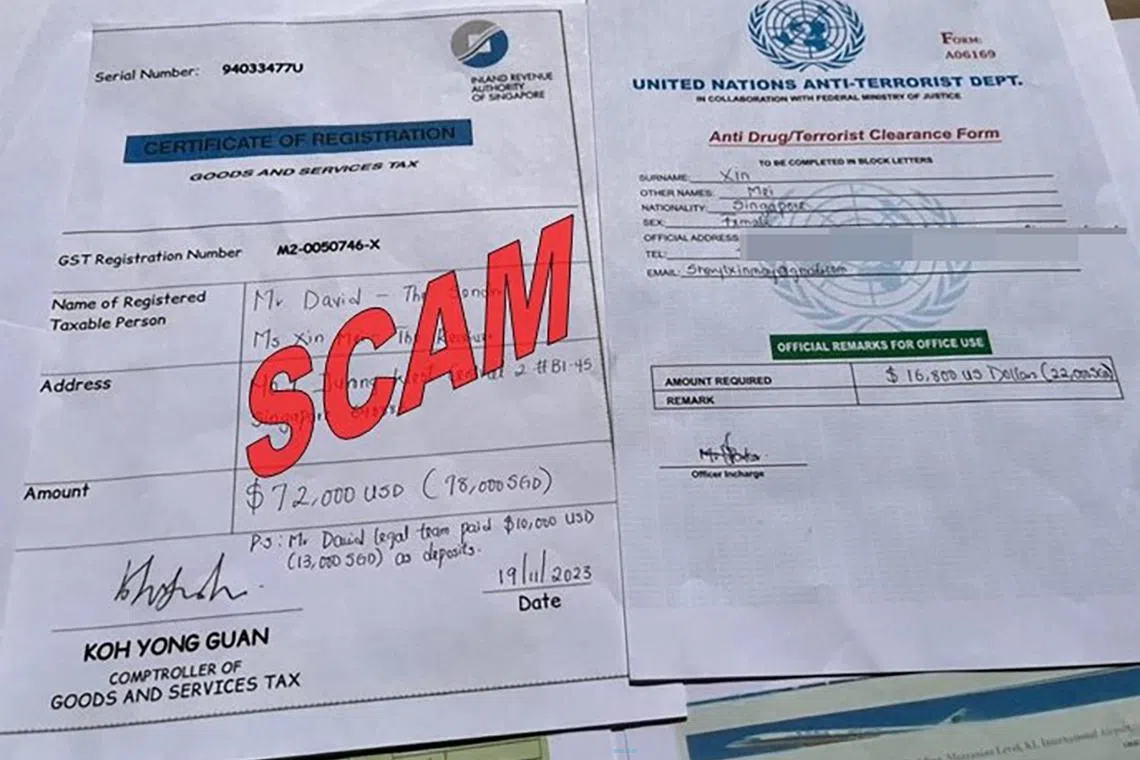 The fraudulent messages include a fake GST “Certificate of Registration” bearing the Iras logo. 