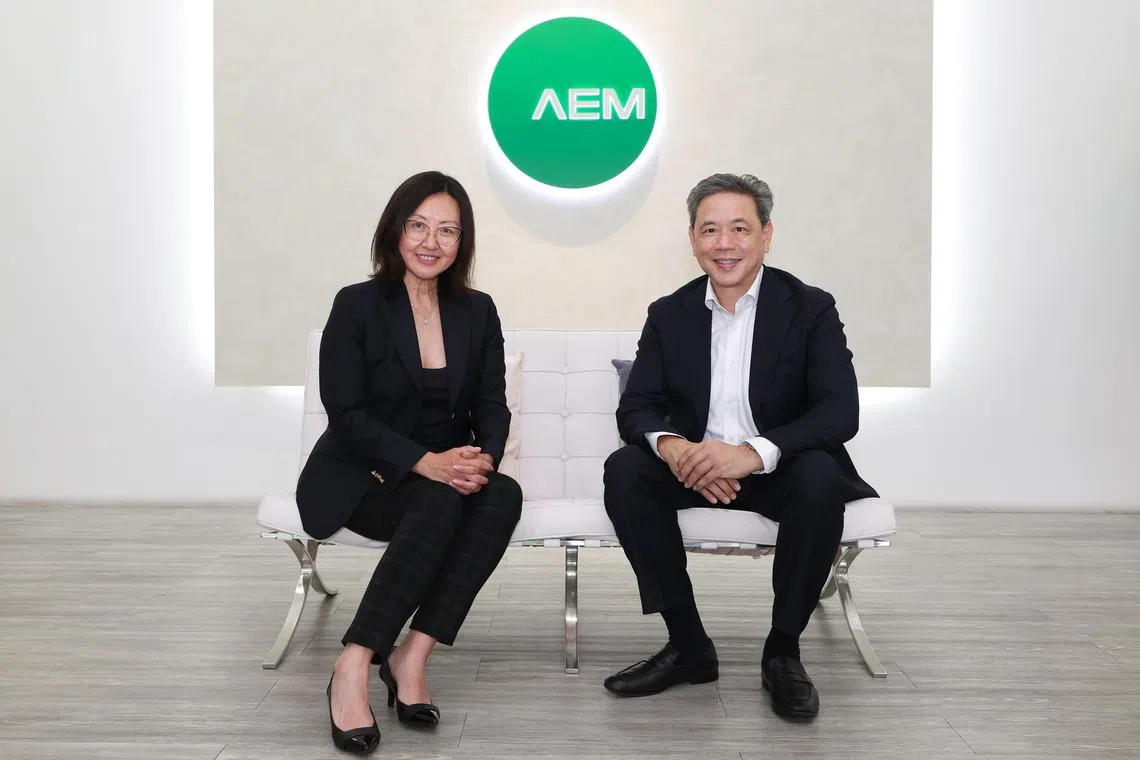 AEM chief executive Amy Leong (left) and non-executive chairman Loke Wai San. Ms Leong says she will share more details about her vision for the company in November. 
