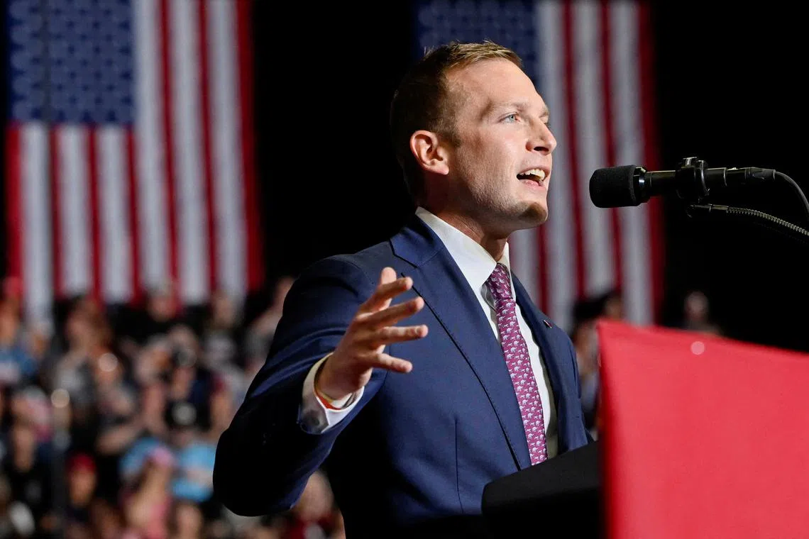 U.S. Republican congressional candidate Max Miller speaks during former U.S. president Donald Trump's rally in Youngstown, Ohio, U.S., September 17, 2022.  REUTERS/Gaelen Morse/File Photo