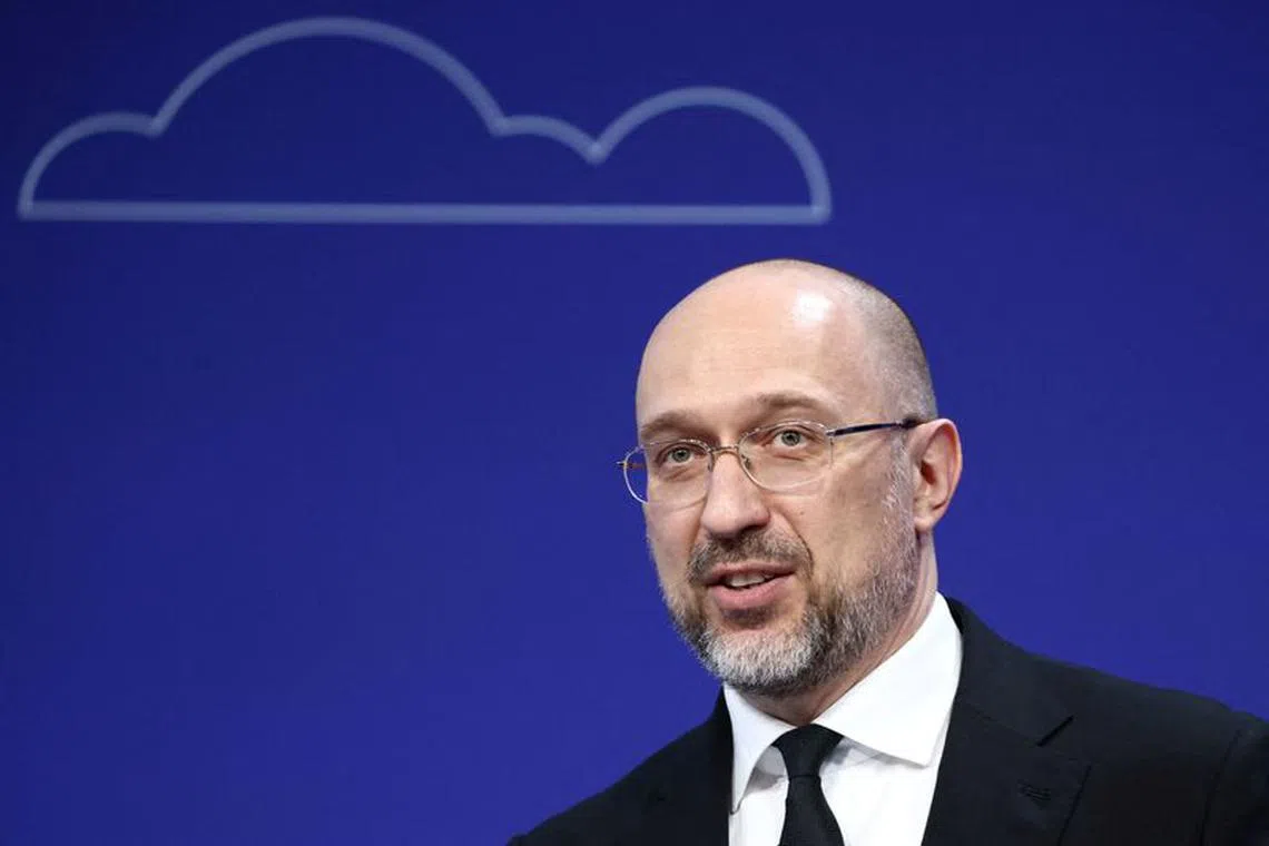 FILE PHOTO: Ukraine's Prime Minister Denys Shmyhal addresses the closing session on the second day of the Ukraine Recovery Conference in London, Britain, June 22, 2023. Henry Nicholls/Pool via REUTERS/File Photo