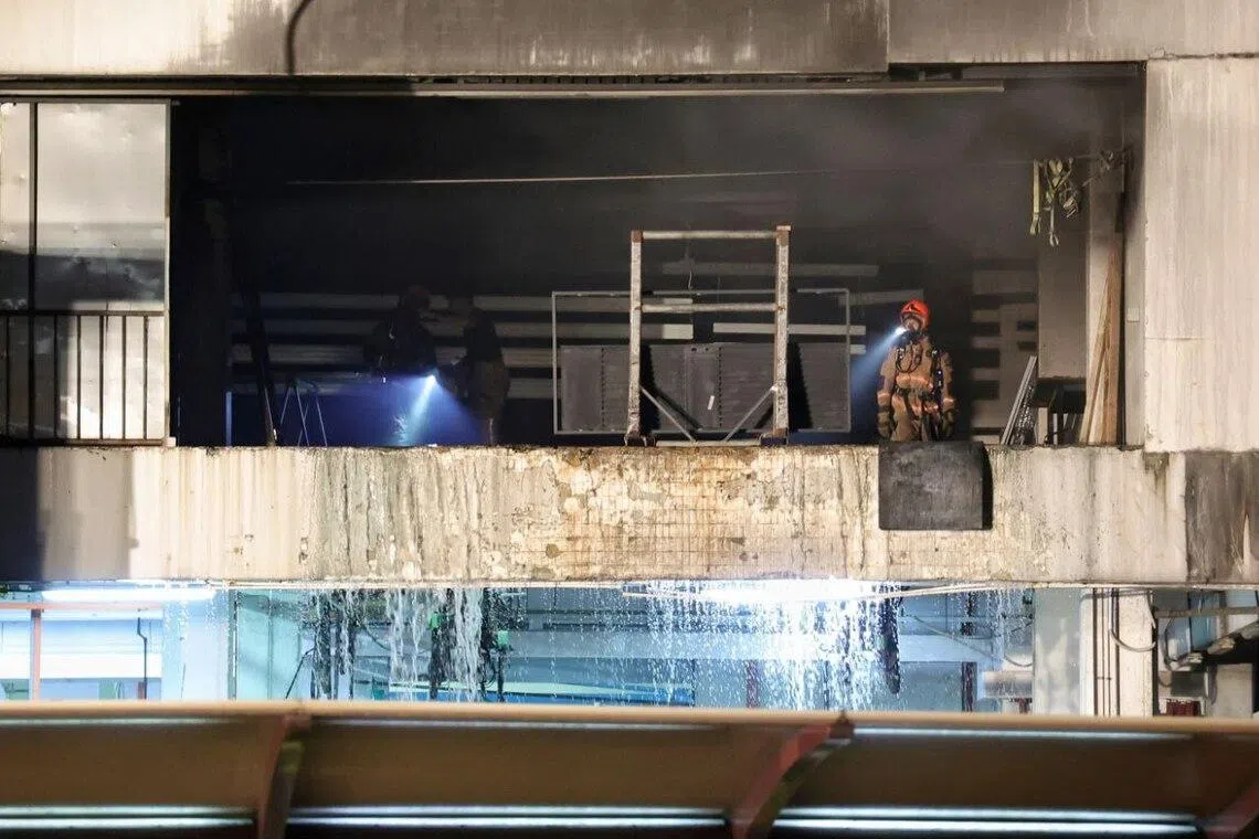 A production area on the second floor of the four-storey industrial building was on fire when SCDF officers arrived.