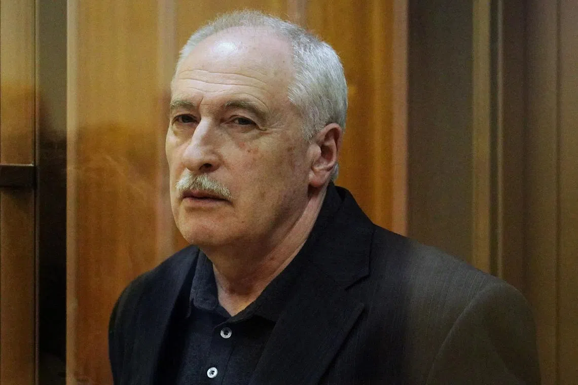 FILE PHOTO: Valery Golubkin, a professor at the Moscow Institute of Physics and Technology, accused of treason, attends a court hearing in Moscow, Russia June 26, 2023. REUTERS/Tatiana Gomozova/File Photo