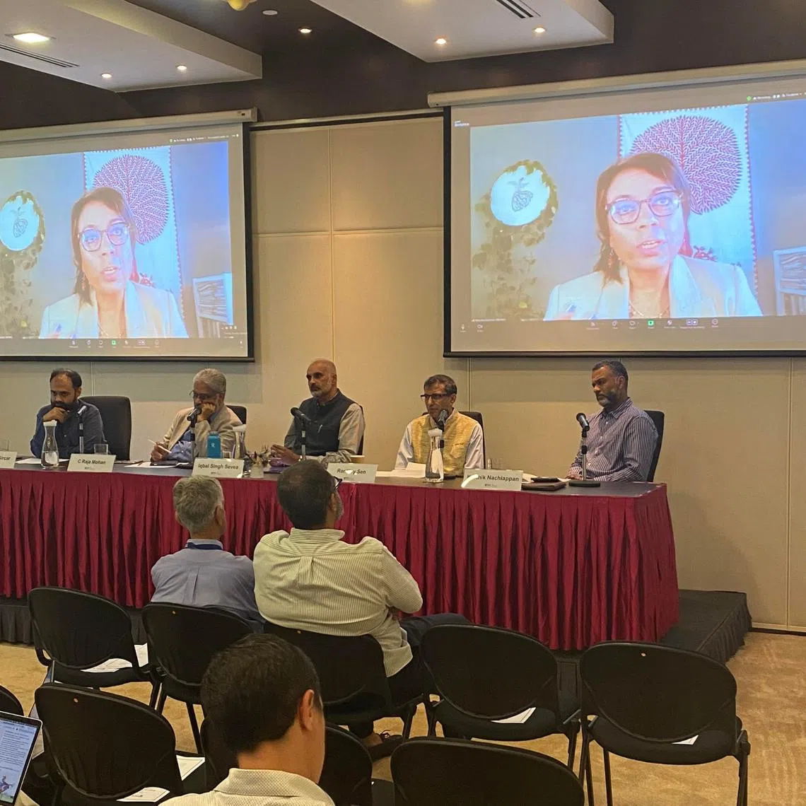(From left) Dr Neelanjan Sircar, Professor C. Raja Mohan, Associate Professor Iqbal Singh Sevea, Dr Ronojoy Sen and Dr Karthik Nachiappan.