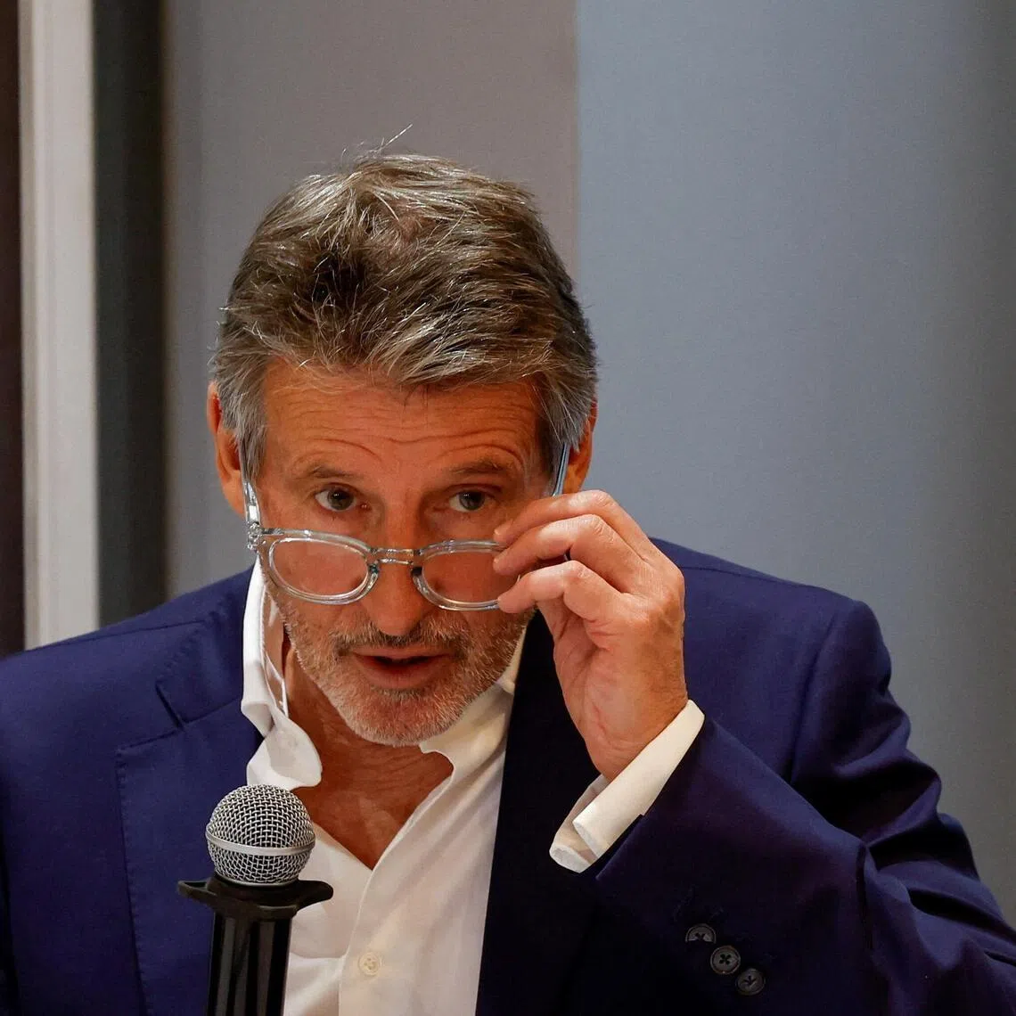 World Athletics president Sebastian Coe at a press conference in Nairobi on Oct 14.