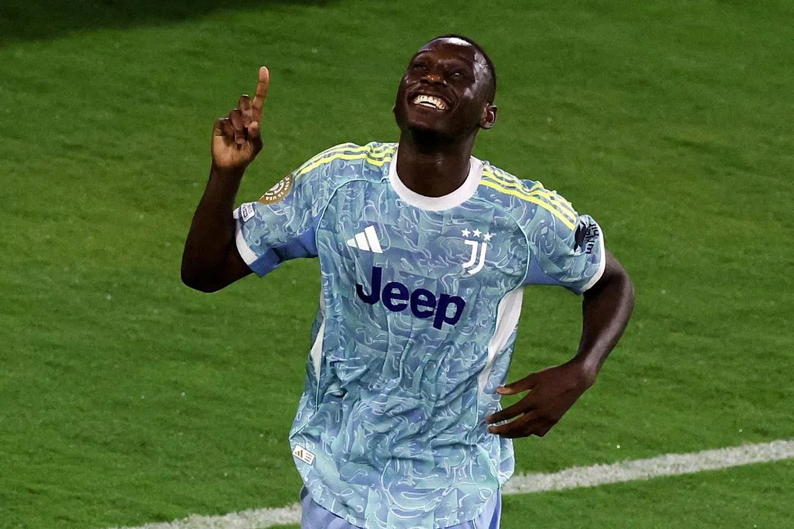 FILE PHOTO: Soccer Football - FIFA Club World Cup - Group G - Al Ain v Juventus - Audi Field, Washington, D.C., U.S. - June 18, 2025 Juventus' Randal Kolo Muani celebrates scoring their fourth goal REUTERS/Evelyn Hockstein/File Photo