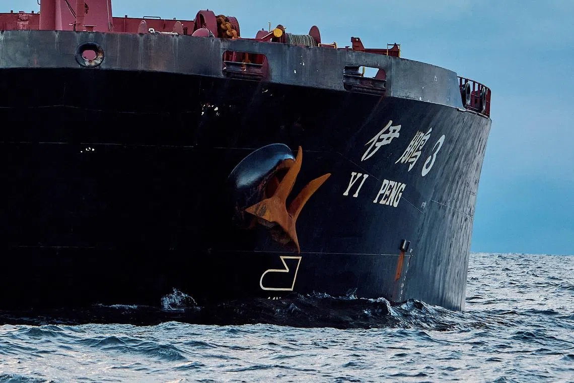 A view of the anchor of the Chinese ship, the bulk carrier Yi Peng 3, in the sea of Kattegat, near the City of Grenaa in Jutland, Denmark on Nov 20, 2024. 