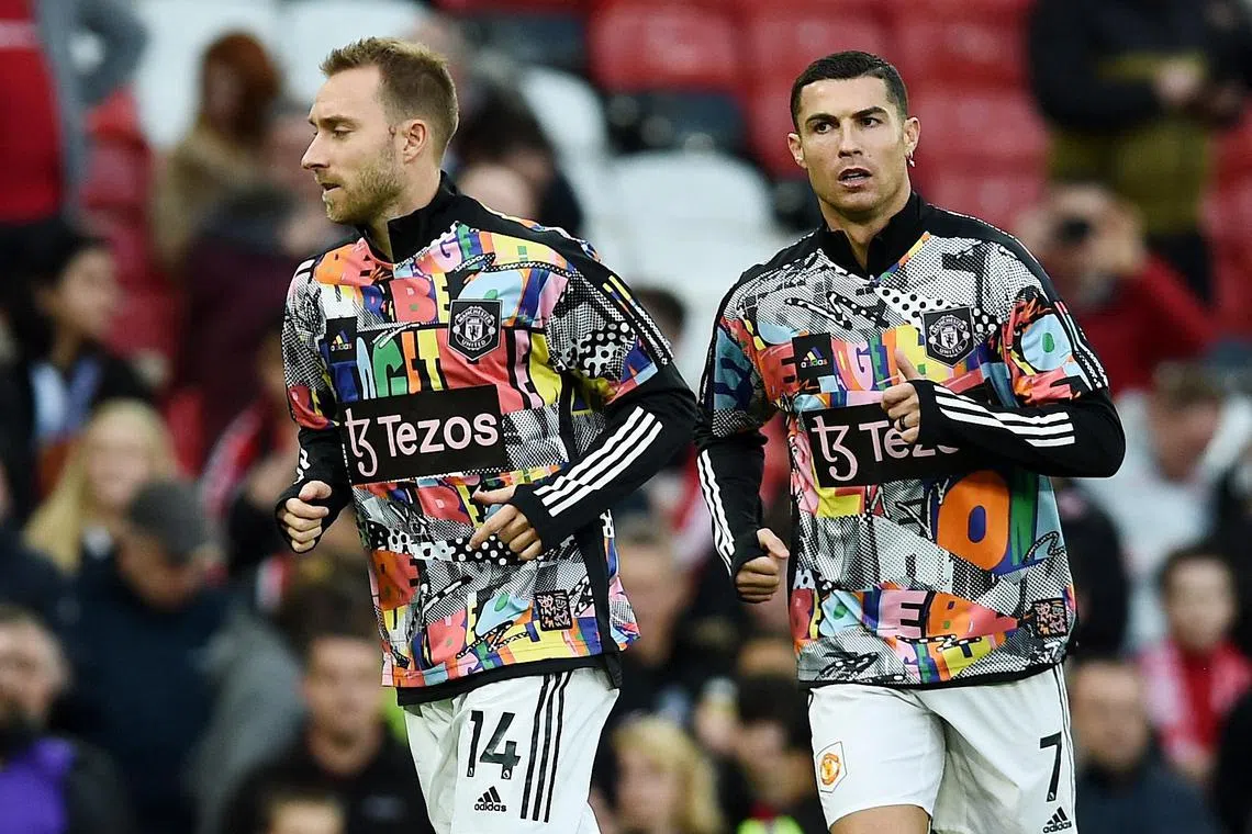 United's Christian Eriksen (left) is “sad” that Cristiano Ronaldo (right) is no longer with the club.