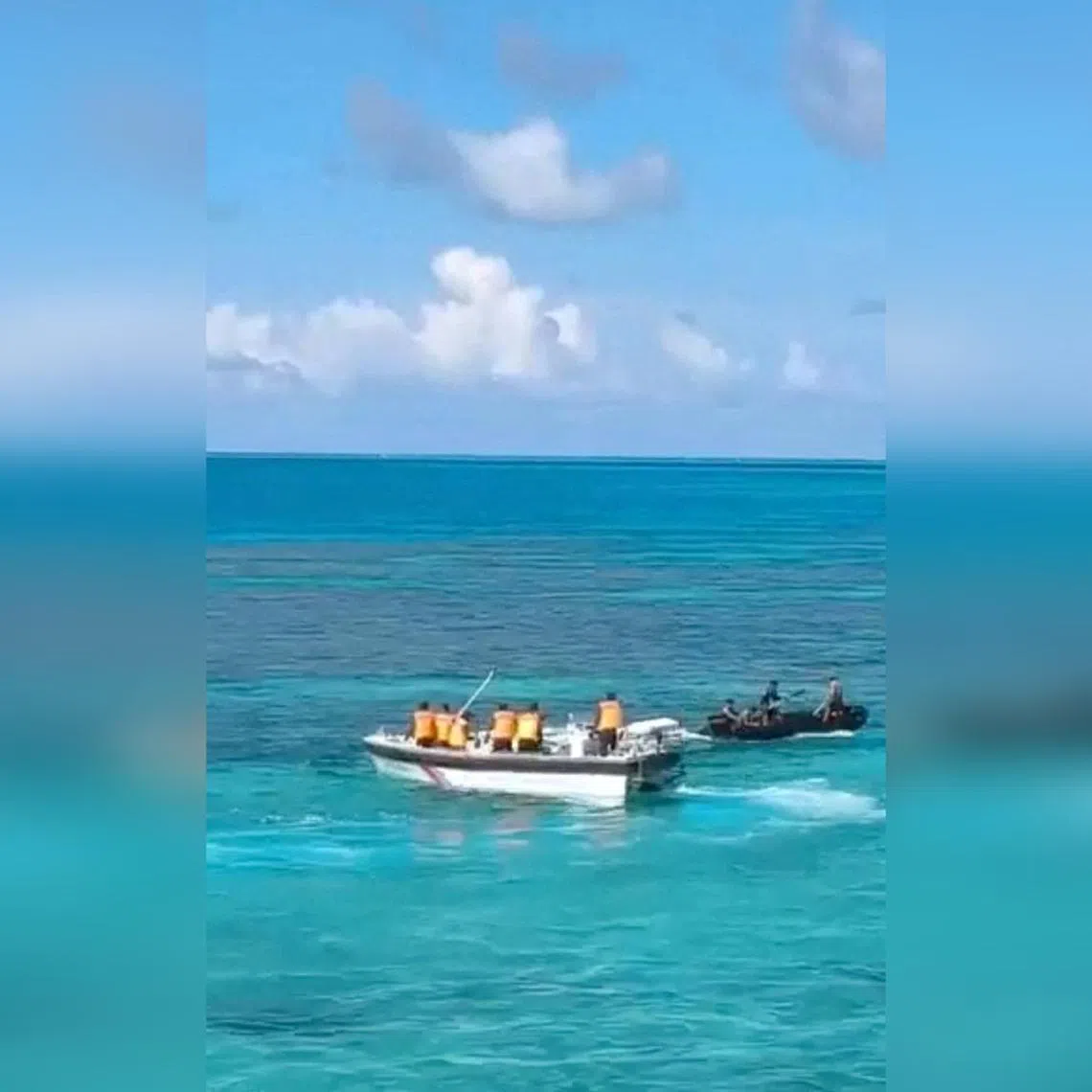 Chinese Coast Guard and Philippine Navy vessels during an encounter at Second Thomas Shoal in the South China Sea on July 20, in this screen grab from handout video.